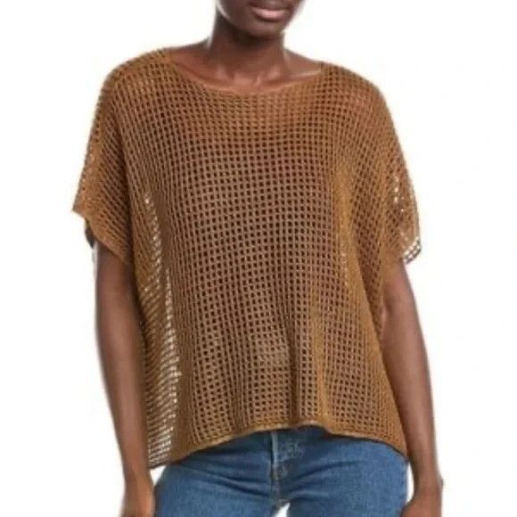Eileen Fisher Organic Linen Délavé Bateau Neck Top Boxy Fit, Bronze Size M NWOT - Picture 1 of 7